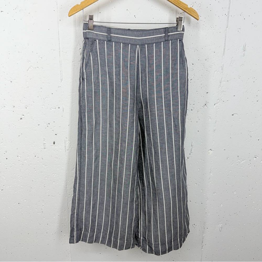 Joie Women’s size Small Blue and White Striped Wide Leg Crop Linen Blend Pants